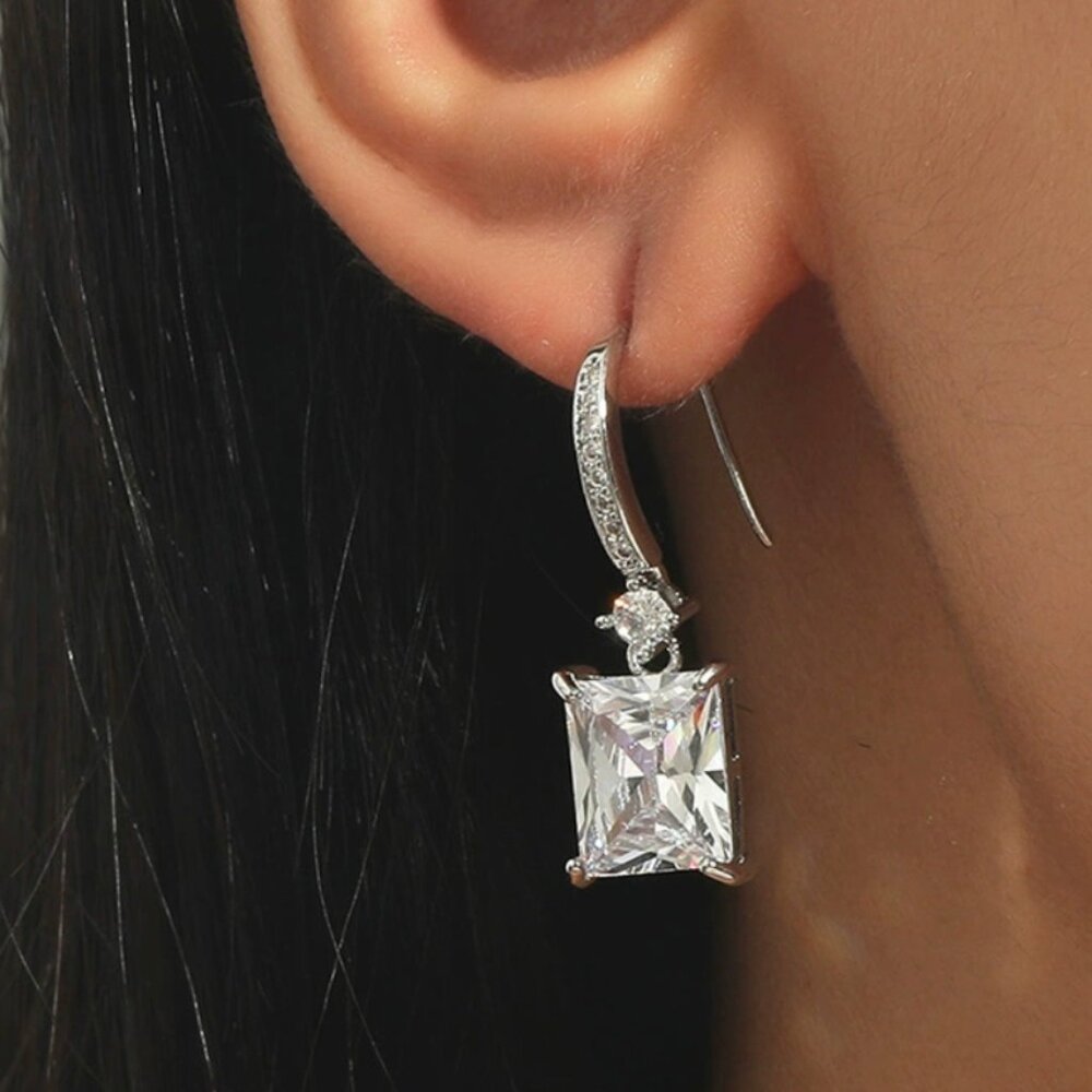 Emerald Cut Drop Dangle Earrings